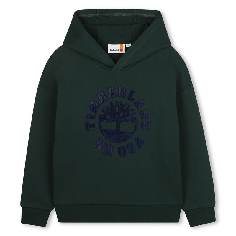 Boys Dark Green Hoodie with Navy Timberland Logo