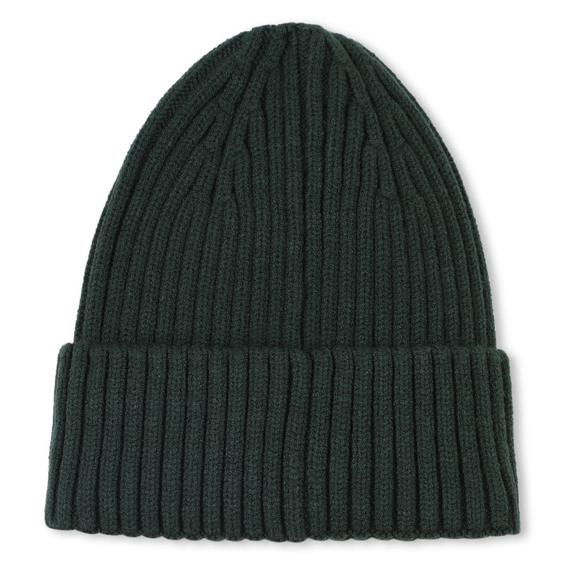 Boys Dark Green Ribbed Knit Beanie