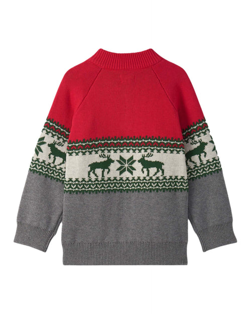 Boys Festive Elk Knit Sweater with Mock Neck