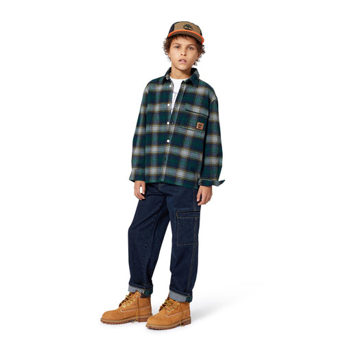 Boys Green Check Cotton Shirt