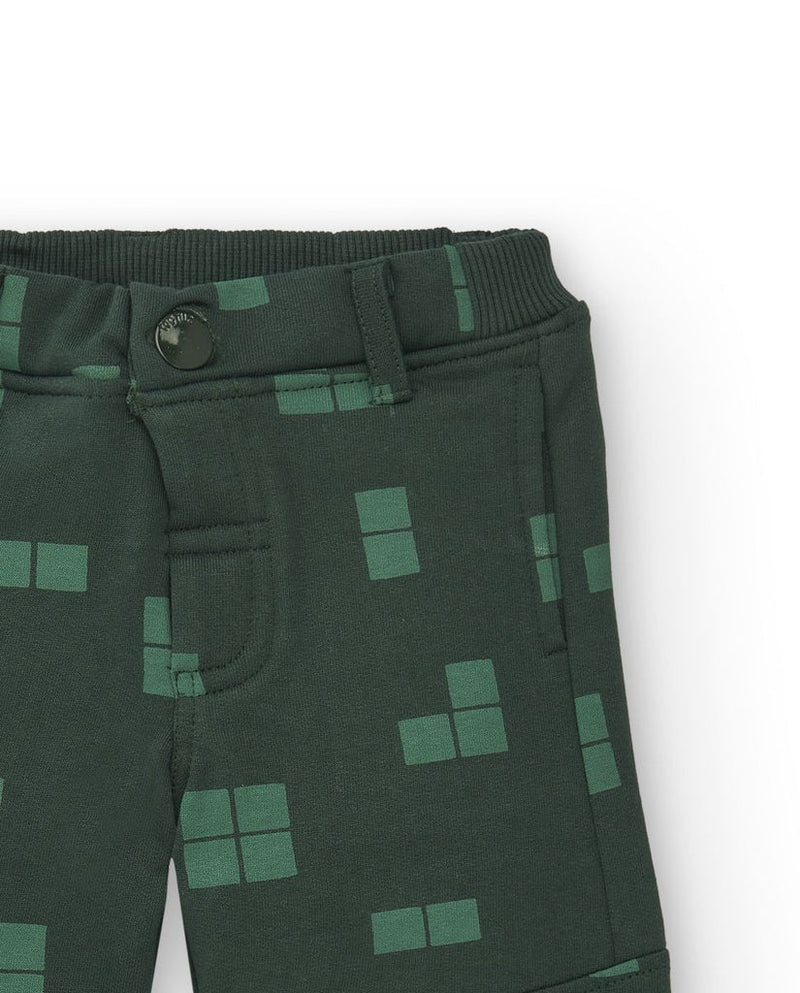 Boys' Green Geometric Fleece Trousers (Tuc Tuc)