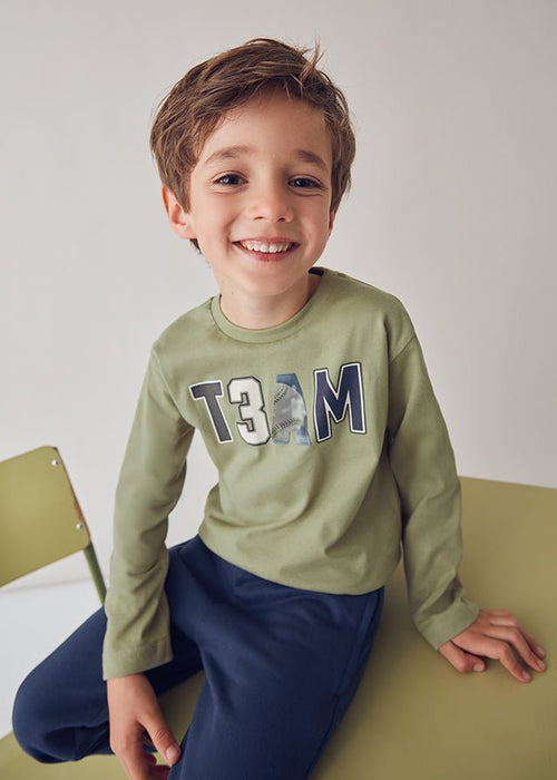 Boys Green “T3AM” Long Sleeve T-Shirt