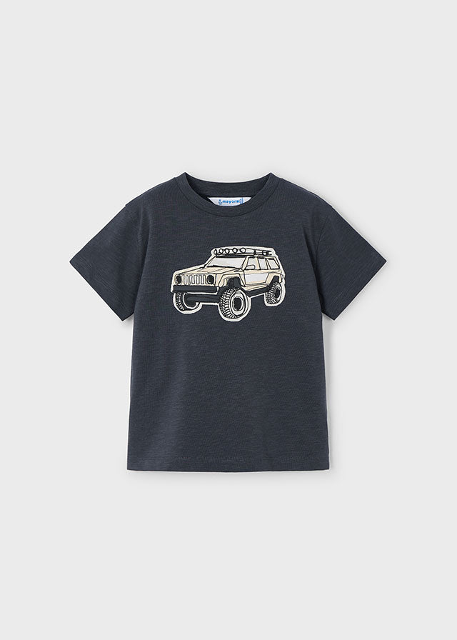 Boys Grey T-Shirt with Vehicle Print