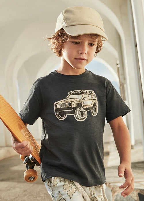 Boys Grey T-Shirt with Vehicle Print