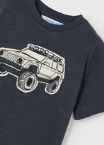 Boys Grey T-Shirt with Vehicle Print