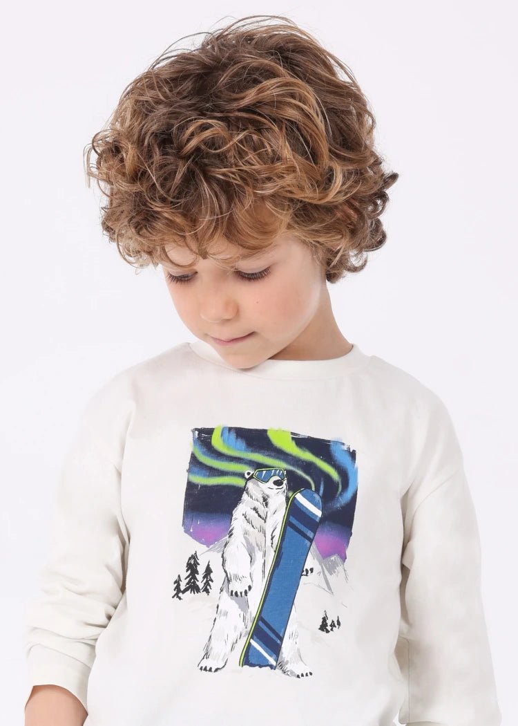 Boys Ivory Cotton Polar Bear Print Top