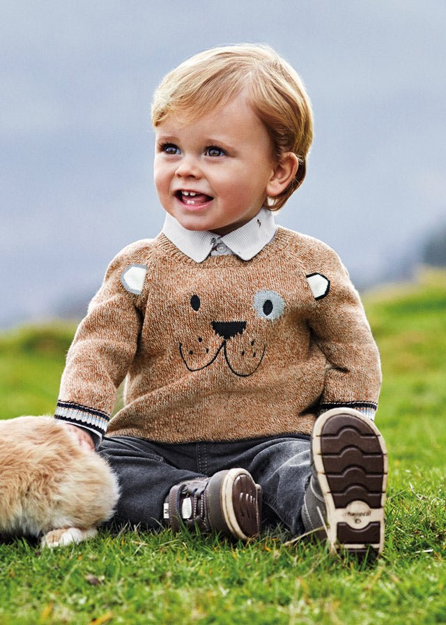 Boys Knitted Bear Sweater With Gloves