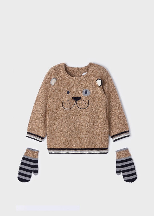 Boys Knitted Bear Sweater With Gloves