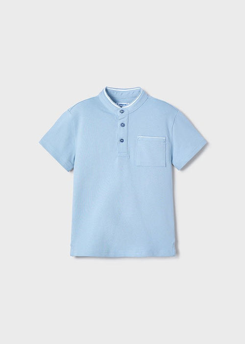 Boys Light Blue Mandarin Collar Polo Shirt