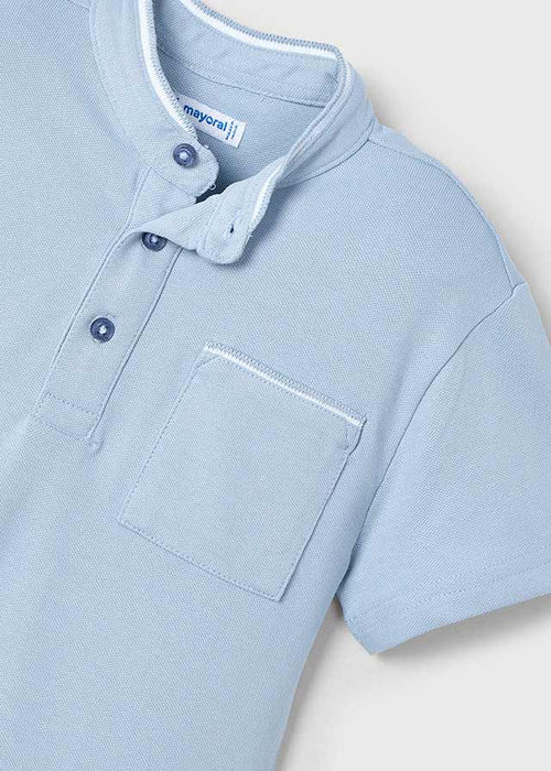 Boys Light Blue Mandarin Collar Polo Shirt