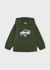 Boys' Moss Green Hoodie with Pixel Car Print