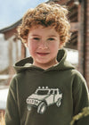 Boys' Moss Green Hoodie with Pixel Car Print