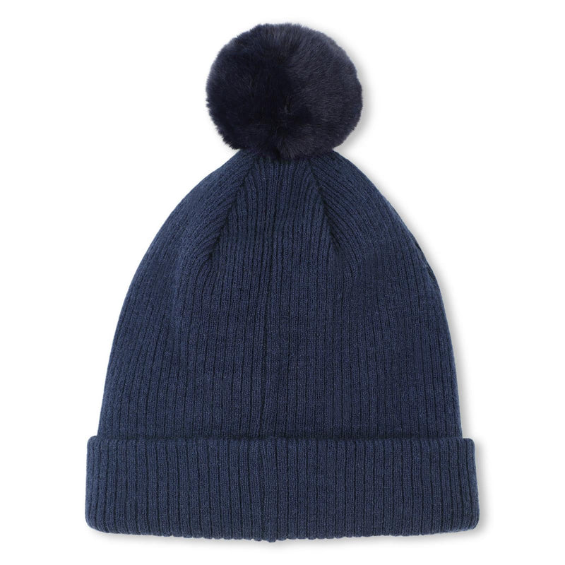 Boys Navy Beanie Hat With Pompom