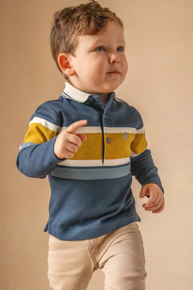 Boys' Navy Blue Striped Polo Shirt (Tutto Piccolo)