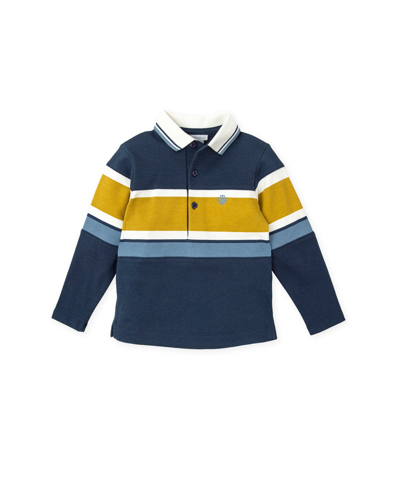 Boys' Navy Blue Striped Polo Shirt (Tutto Piccolo)