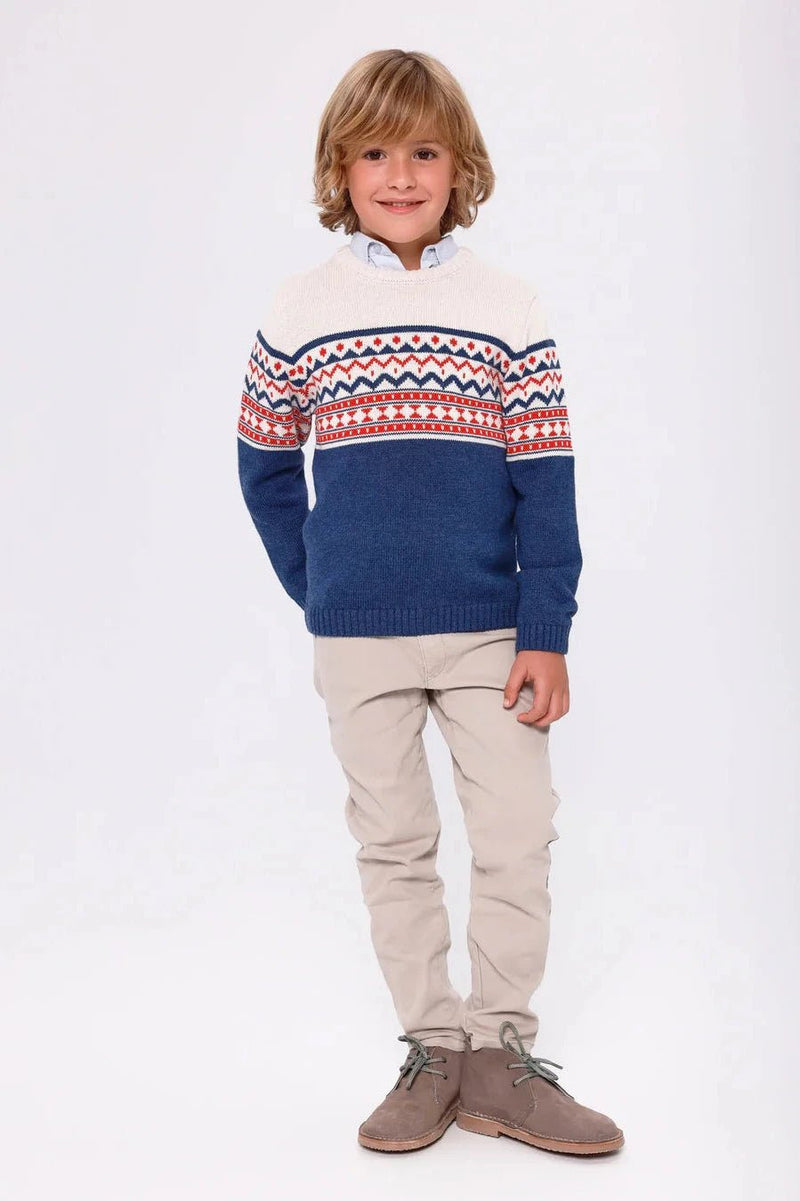 Boys Navy Fair Isle Knit Jumper