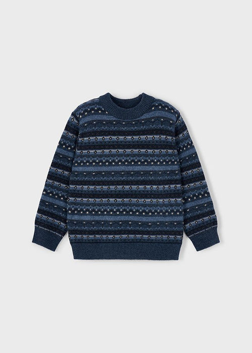Boys Navy Jacquard Knit Jumper