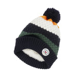Boys Navy & Orange Knitted Hat With Pom - Pom