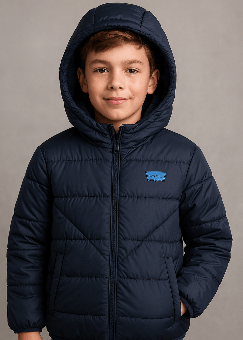 Boys Navy Sherpa Lined Puffer Jacket
