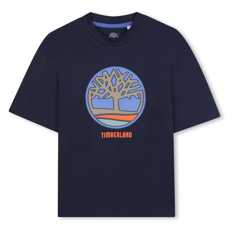 Boys Navy Tee with Tree Logo Print