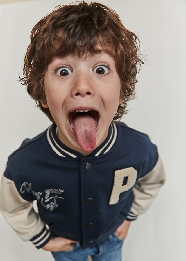 Boys Navy Varsity - Style Bomber Jacket