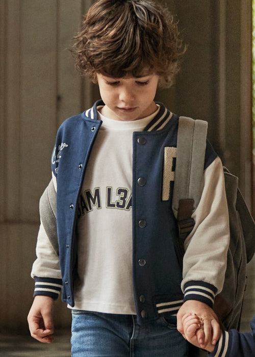 Boys Navy Varsity - Style Bomber Jacket