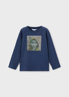 Boys Navy Wolf Graphic Long Sleeve T-Shirt