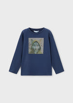 Boys Navy Wolf Graphic Long Sleeve T-Shirt