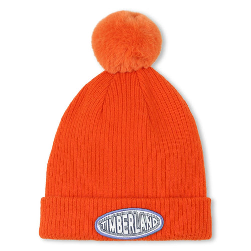 Boys Orange Beanie Hat With Pompom
