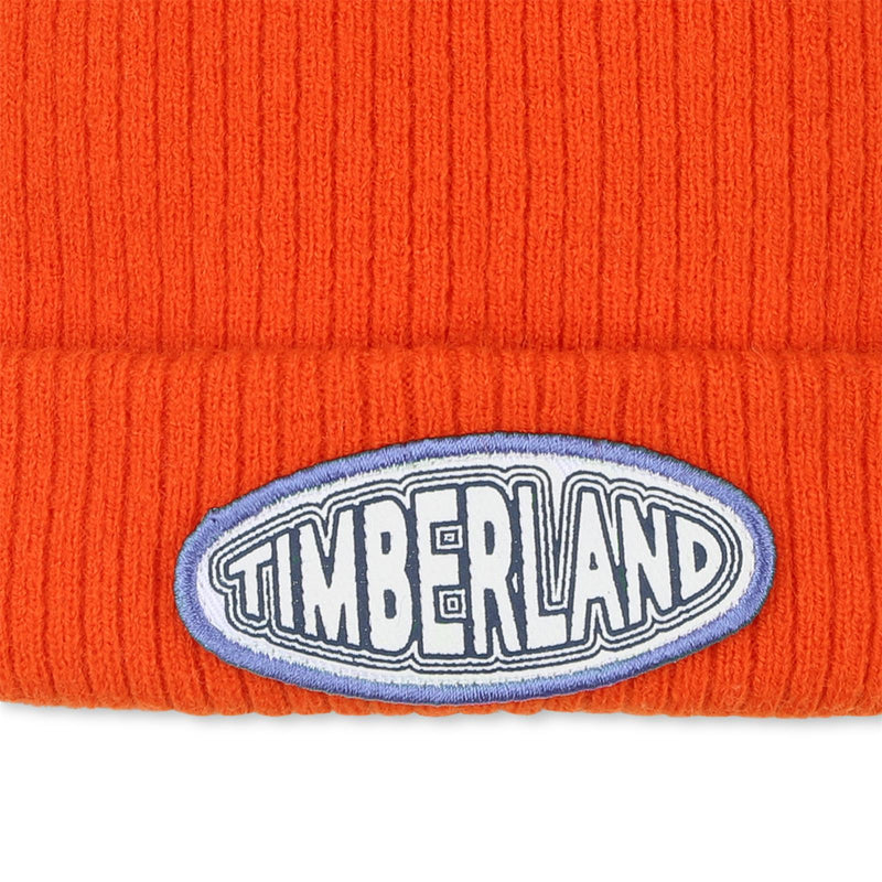 Boys Orange Beanie Hat With Pompom