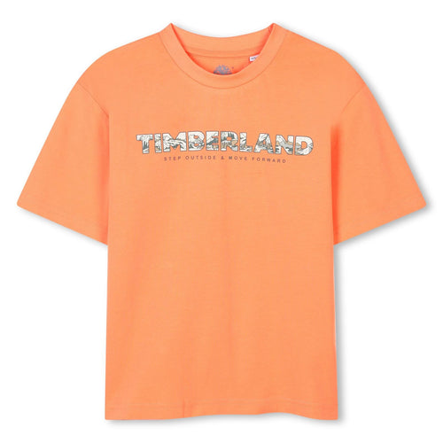 Boys Orange Loose Fit T-Shirt with Front Print