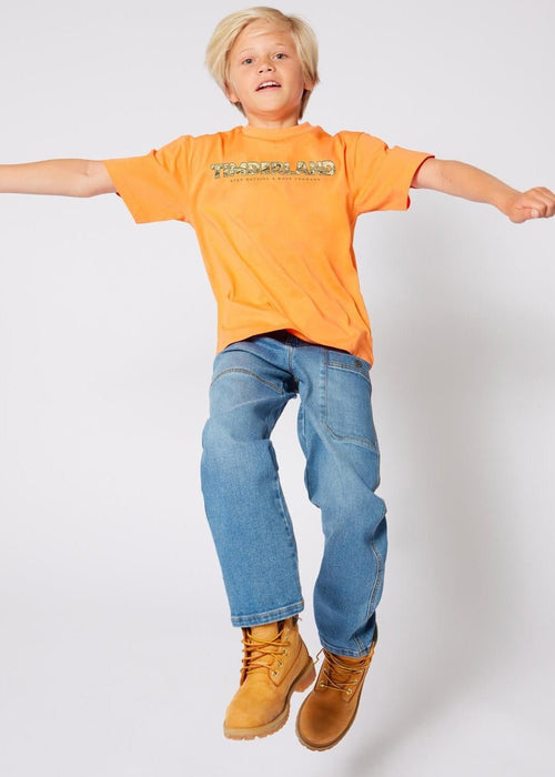 Boys Orange Loose Fit T-Shirt with Front Print