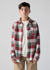 Boys Red & Green Buffalo Check Flannel Shirt