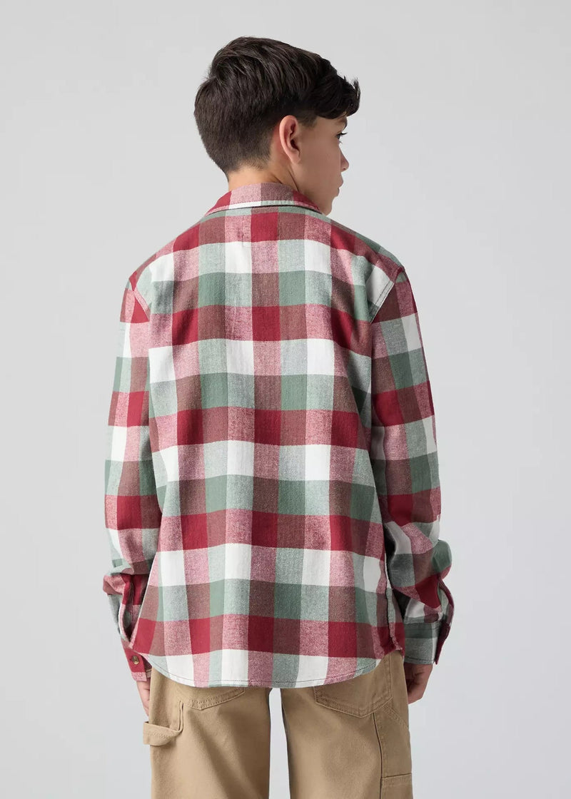 Boys Red & Green Buffalo Check Flannel Shirt