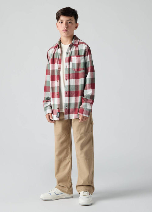 Boys Red & Green Buffalo Check Flannel Shirt