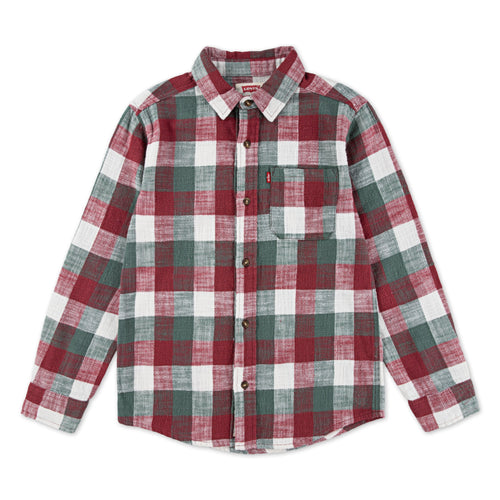Boys Red & Green Buffalo Check Flannel Shirt