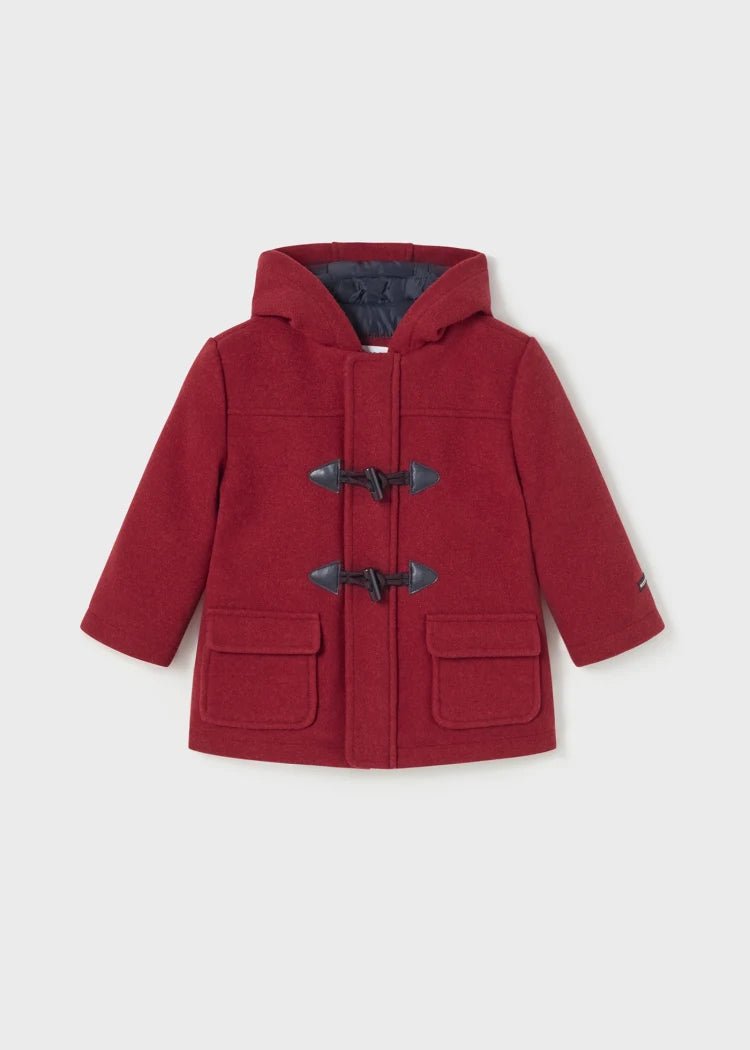 Boys Red Hooded Duffle Coat