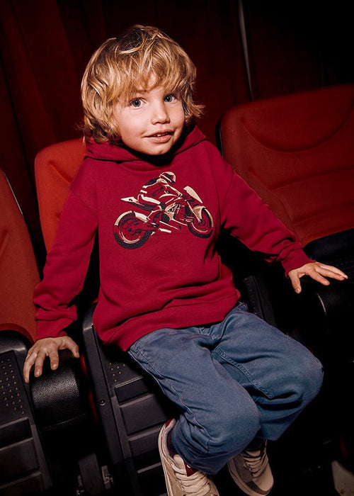 Boys Red Hoodie with Motorbike Print