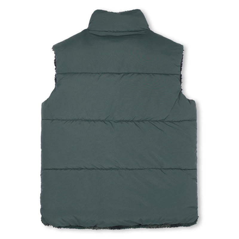 Boys Reversible Green and Check Sherpa Puffer Gilet
