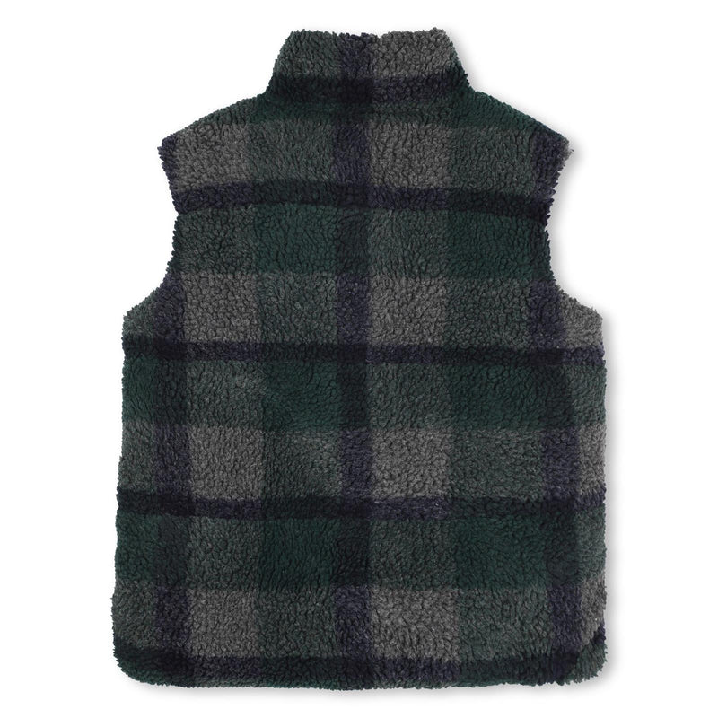 Boys Reversible Green and Check Sherpa Puffer Gilet