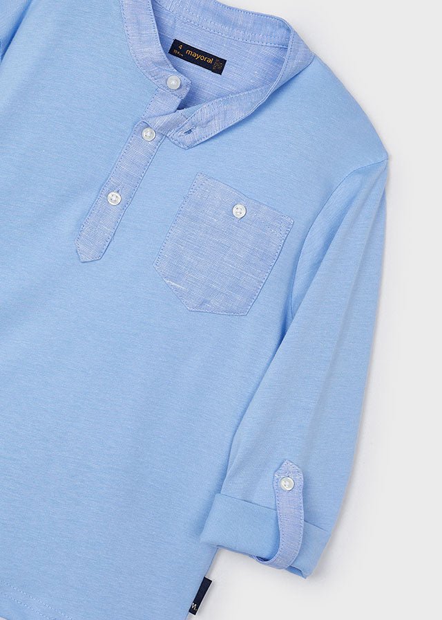 Boys Sky Blue Long Sleeved Cotton Shirt