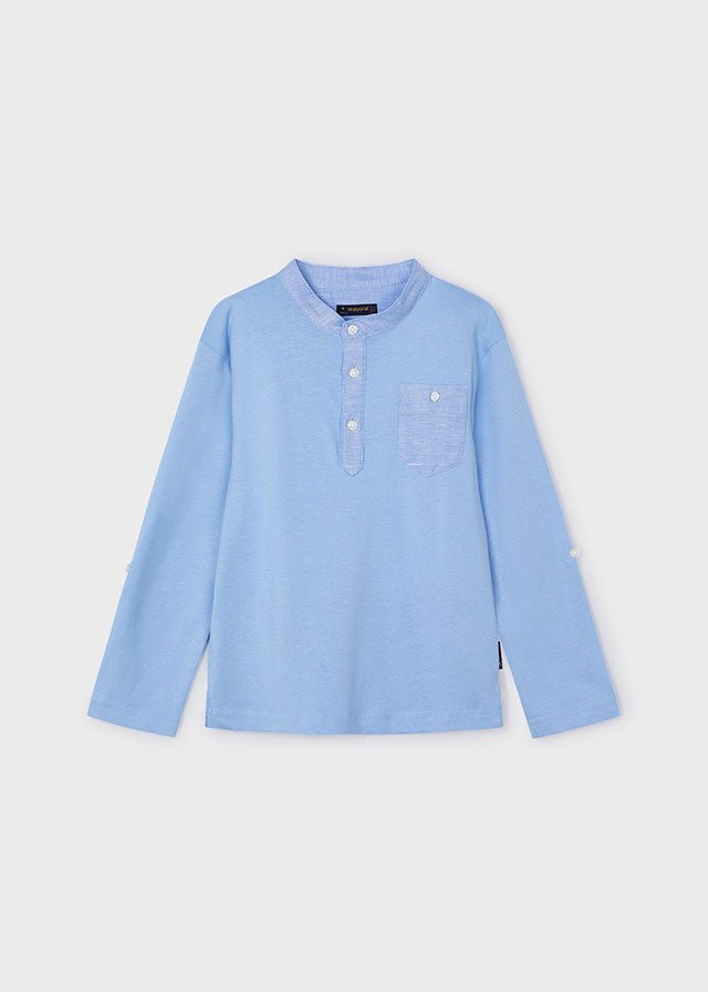 Boys Sky Blue Long Sleeved Cotton Shirt