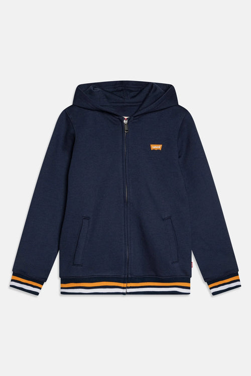 Boys' Varsity Zipped Hoodie with Striped Ribbed Hem