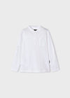 Boys White Long Sleeved Mao Collar Shirt