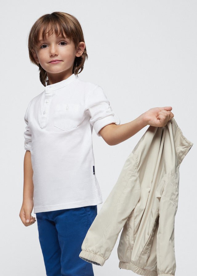 Boys White Long Sleeved Mao Collar Shirt