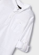 Boys White Long Sleeved Mao Collar Shirt