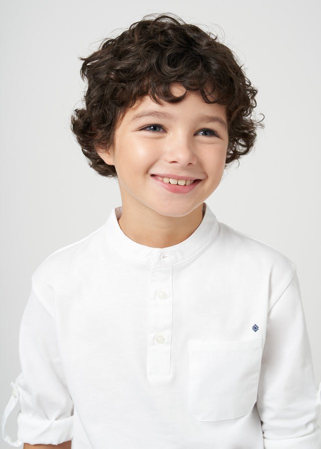 Boys' White Long Sleeved Mao Collar Shirt (Mayoral)