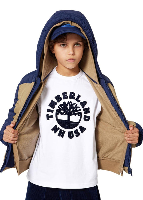 Boys White Tee with Black Flocked Logo