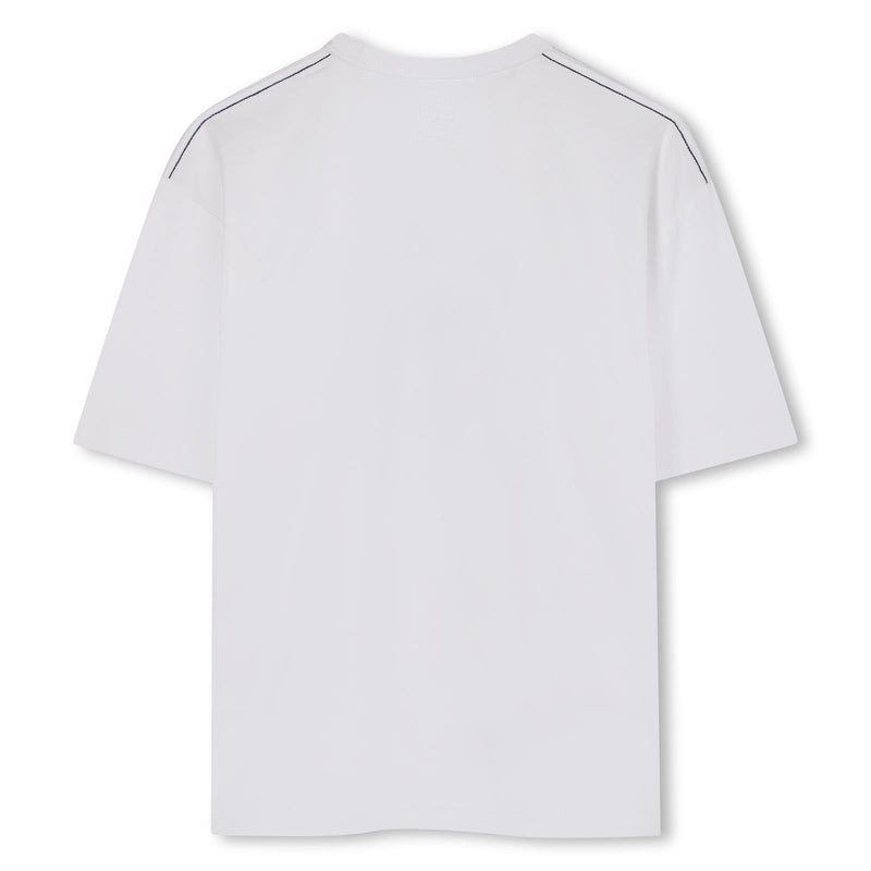 Boys White Tee with Black Flocked Logo