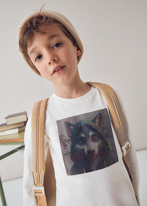 Boys White Wolf Graphic Long Sleeve T-Shirt
